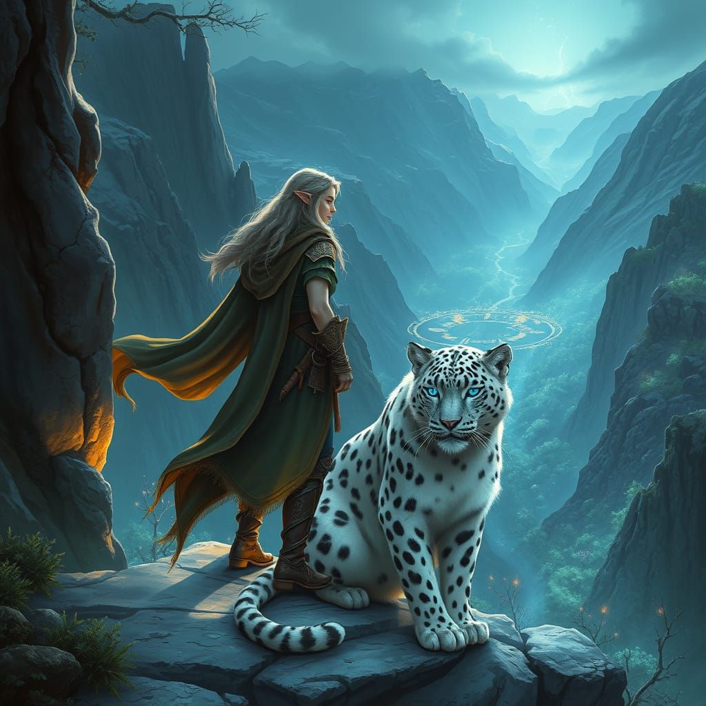 Warrior Elf and Leopard Overlook Enchanted Valley