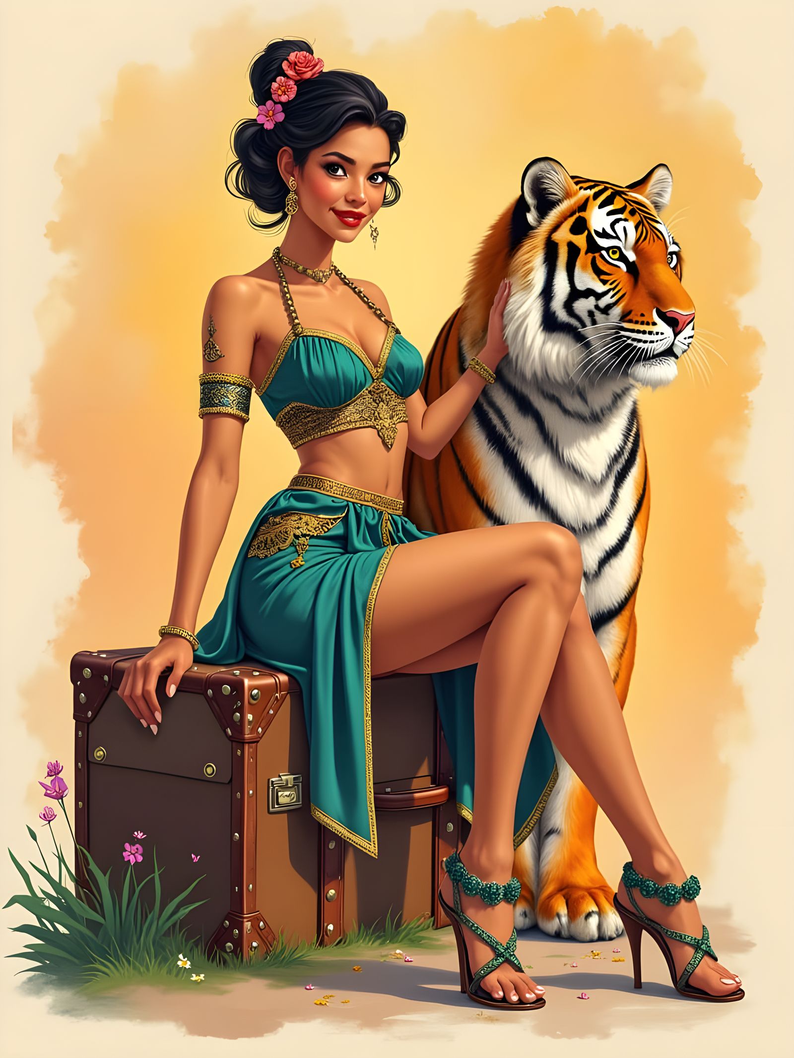 Vintage Cambodian Pin-Up Girl Travel Poster in Comic Book St...