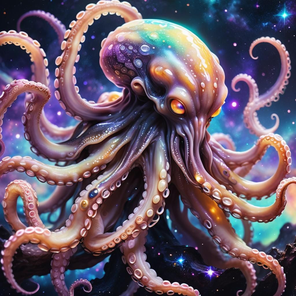 Cosmic Alien Octopus: Vibrant Sci-Fi Concept Art