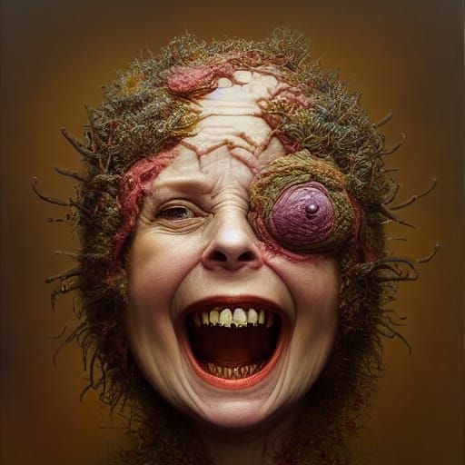 Hyperrealistic Portrait of a Woman with Maniacal Expression