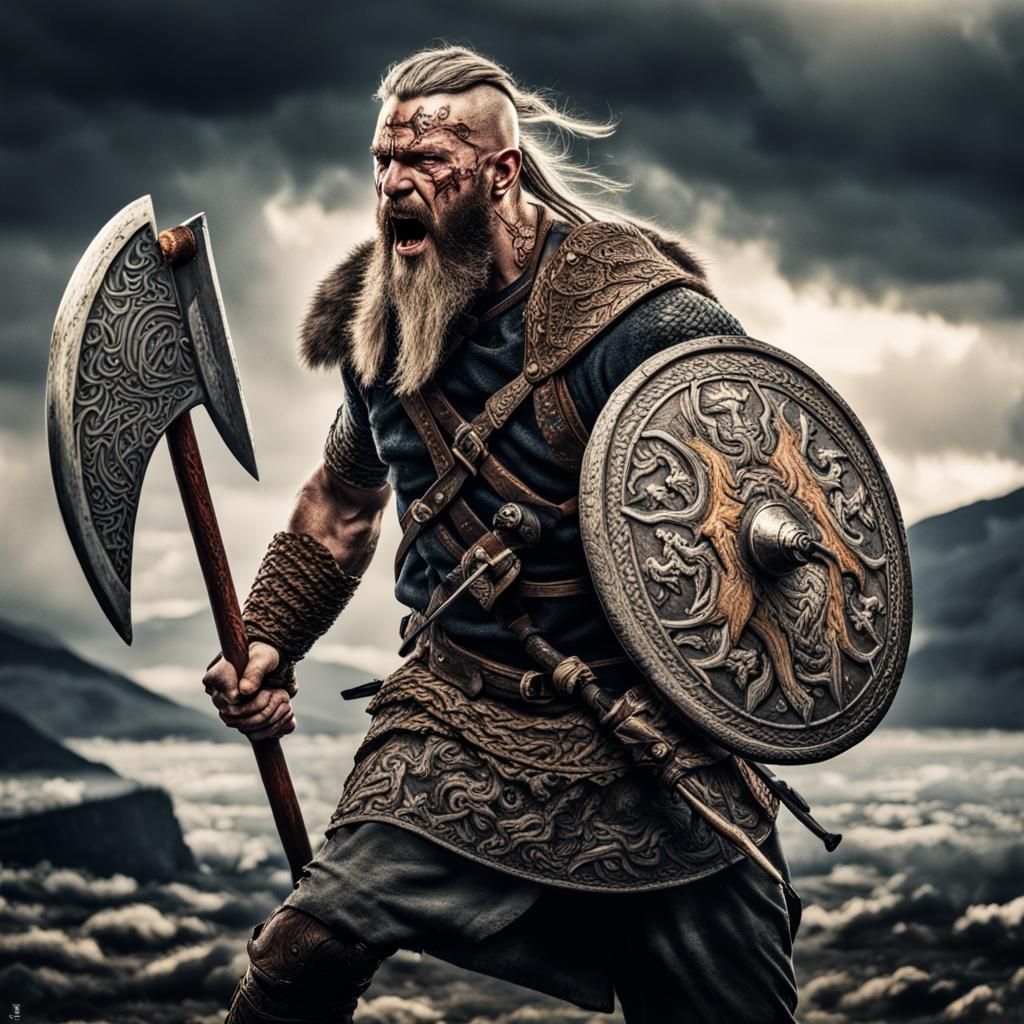 Hyperrealistic Viking Warrior in Battle