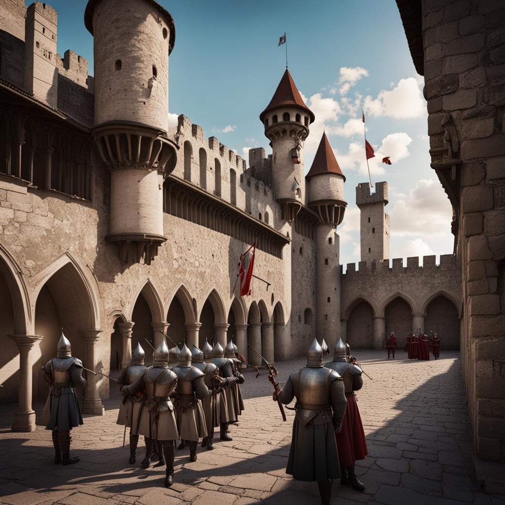 Palace Guards Training with Medieval Weapons