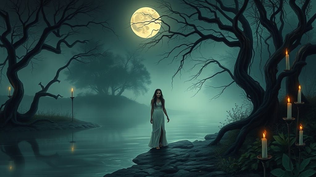 La Llorona: A Lone Figure in a Misty Mexican River