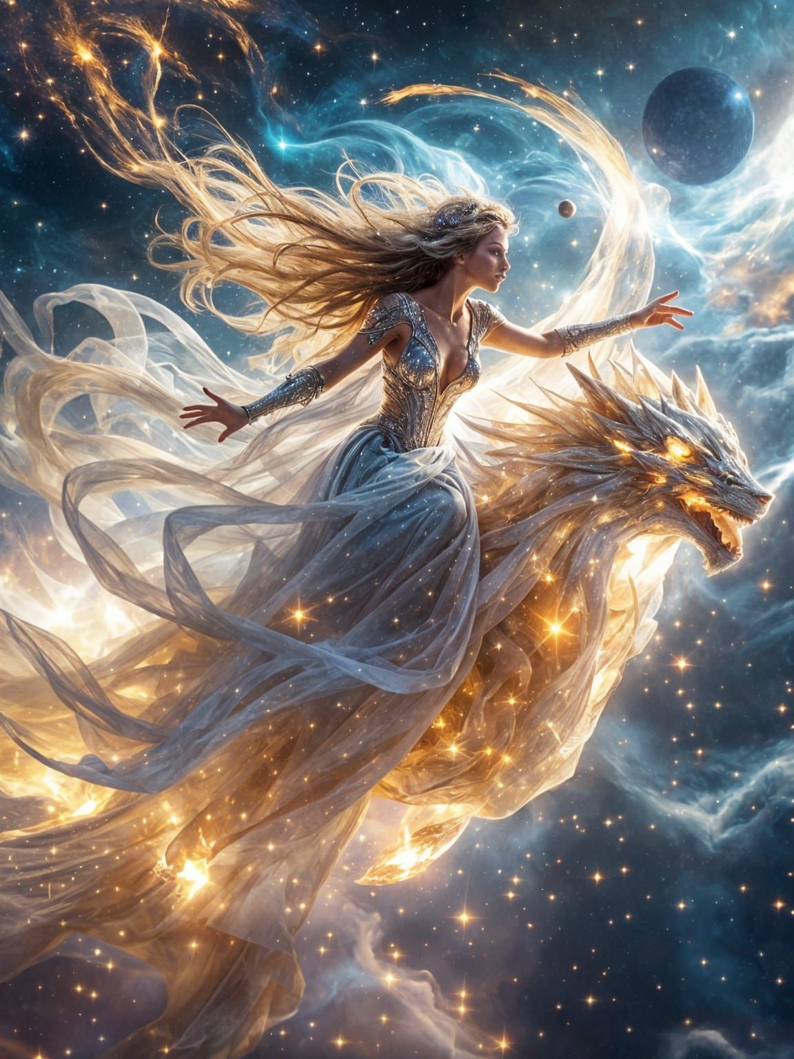 Celestial Empress Races Through Space in Crystal Chariot