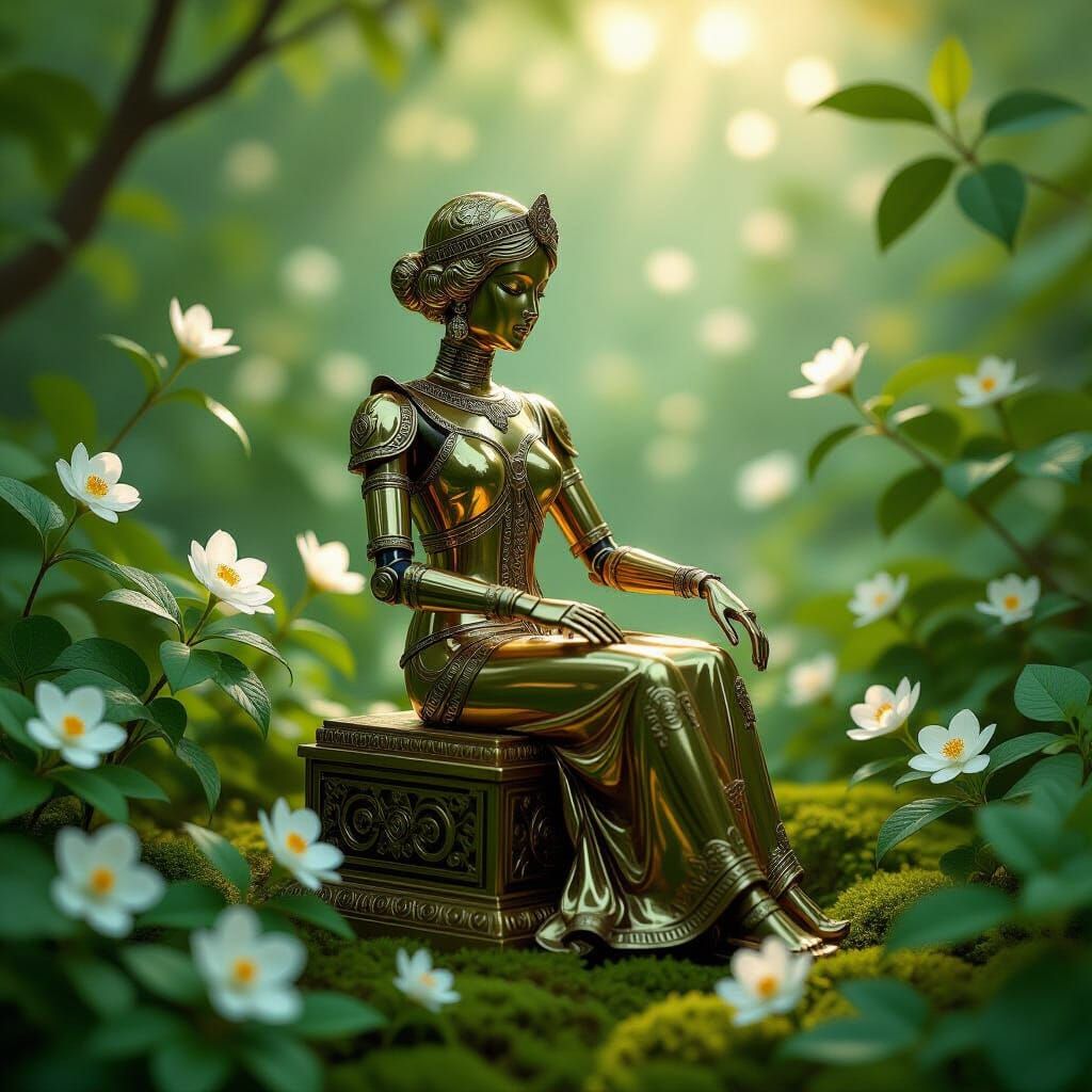 Art Deco Automaton in Lush Overgrown Garden