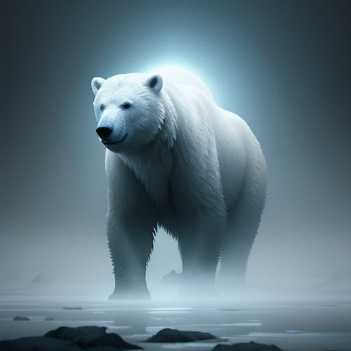 Ethereal Polar Bear in Lunar Fog