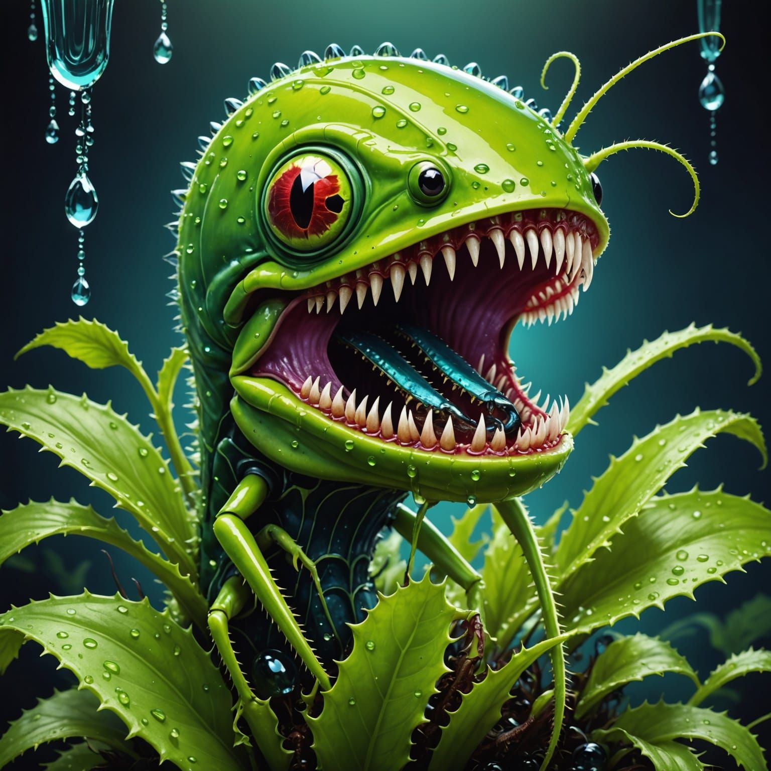 Detailed Venus Flytrap with Jeweled Beetle and Sinister Ligh...