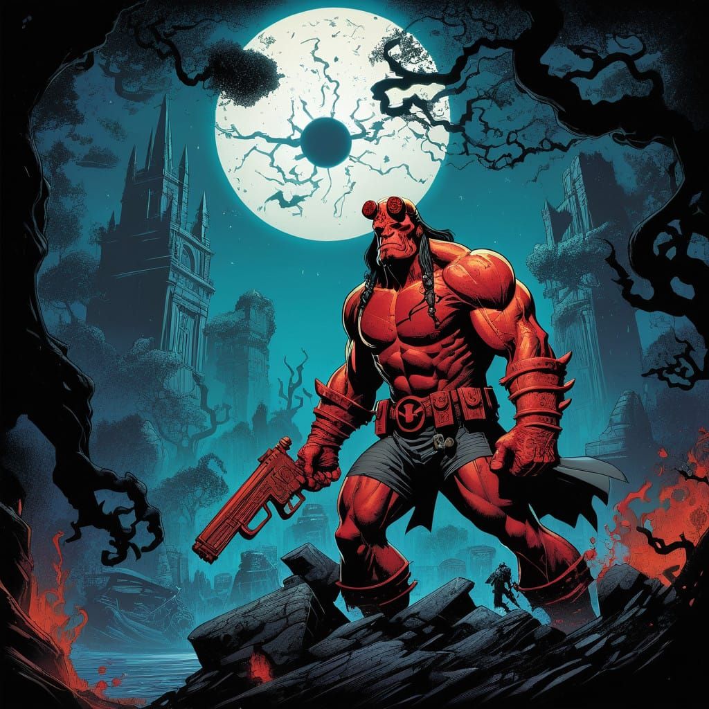 Comic Book Art of Hellboy in Perfect Smooth Style