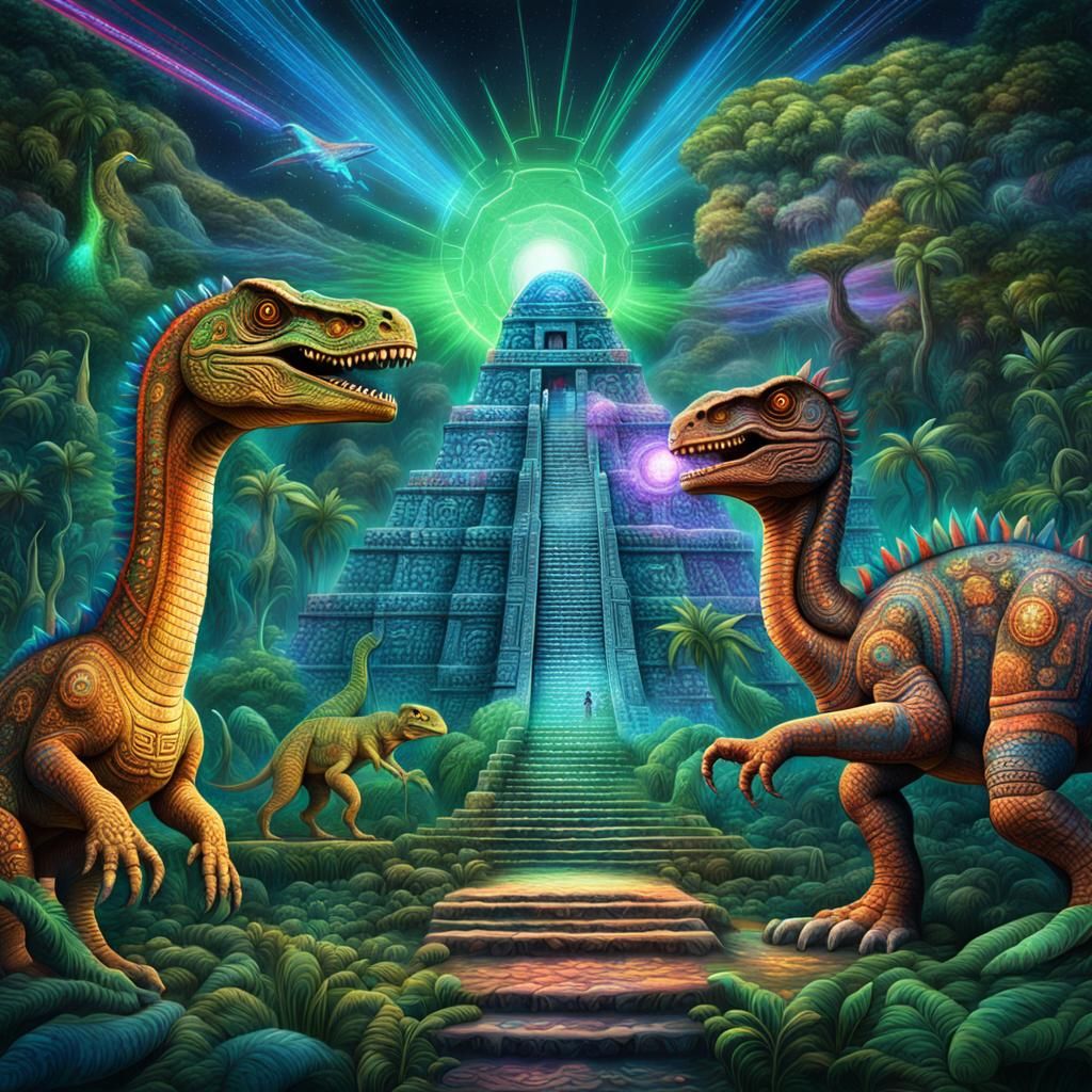 Dinosaurs Battle at Mayan Temples in Amazon Jungle