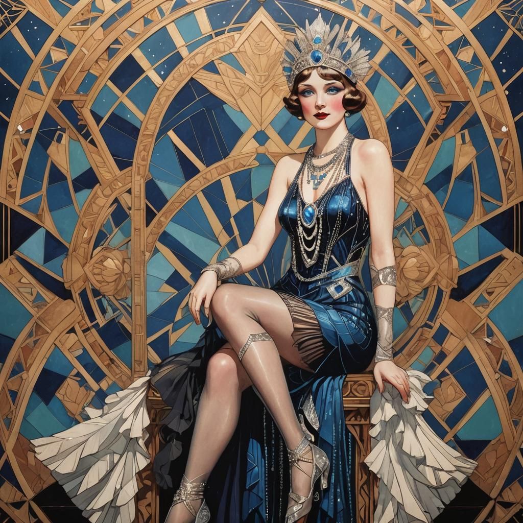 Art Deco Burlesque Star in Astral Spotlight