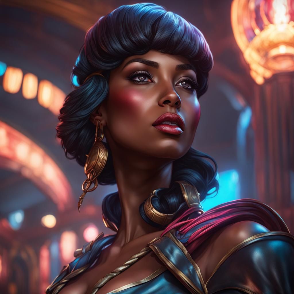 Tied Latex Woman: Artgerm, Mucha and Rutkowski Style