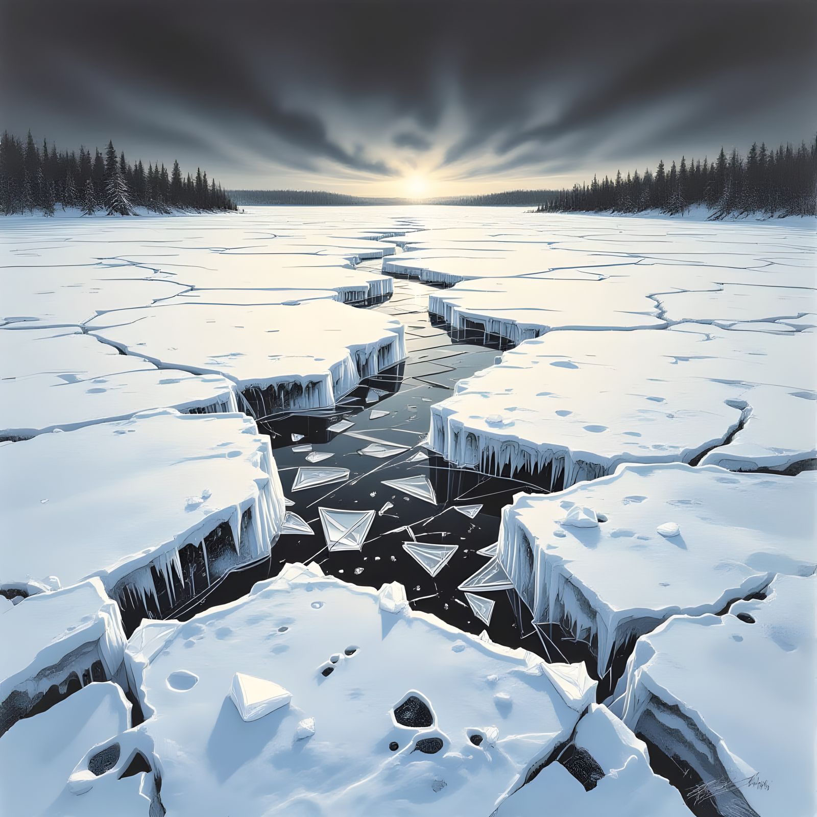 Cracked Ice: A Hyperdetailed Charcoal Drawing