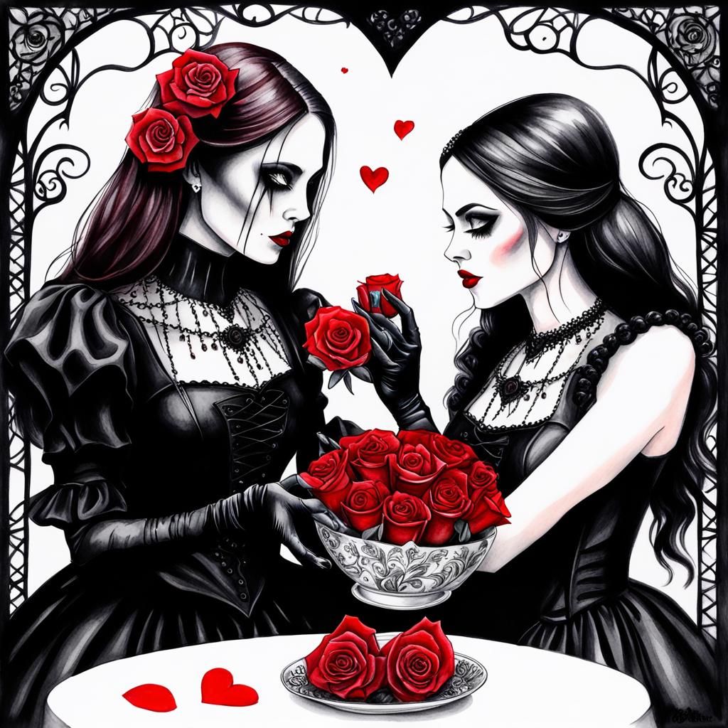 Gothic Valentine's Day Gift in Aquarelle Style