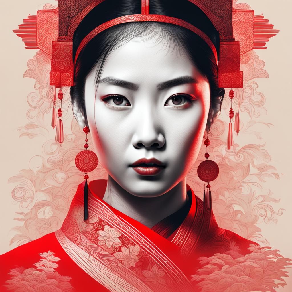 Striking Portrait of Asian Woman in Red Tones