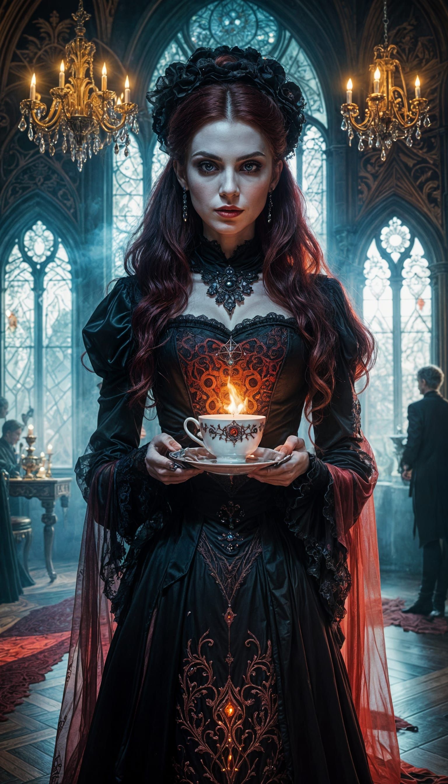 Gothic Vampiress in Expressionist Ballroom