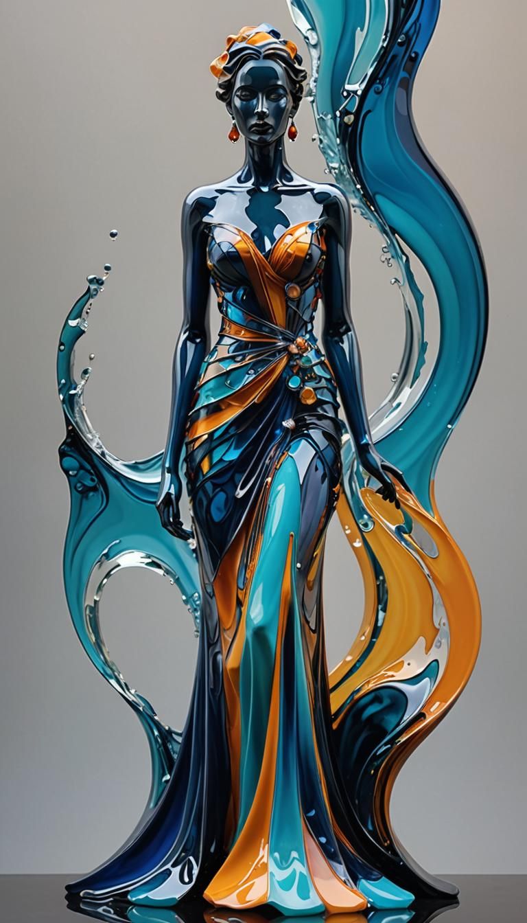 Glass and Water Sculpture of a Powerful Woman