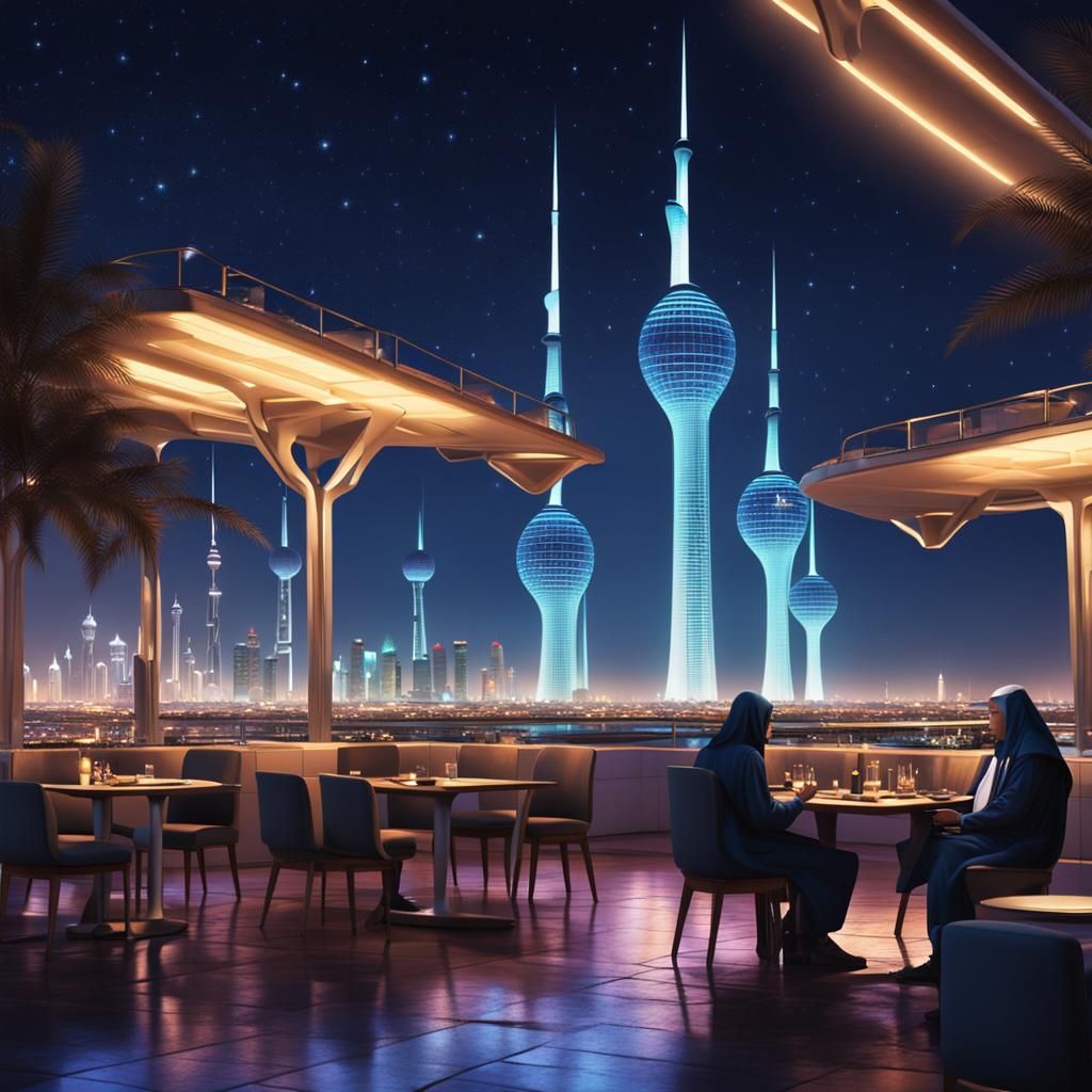 Futuristic Kuwait City at Night in Cyberpunk Style