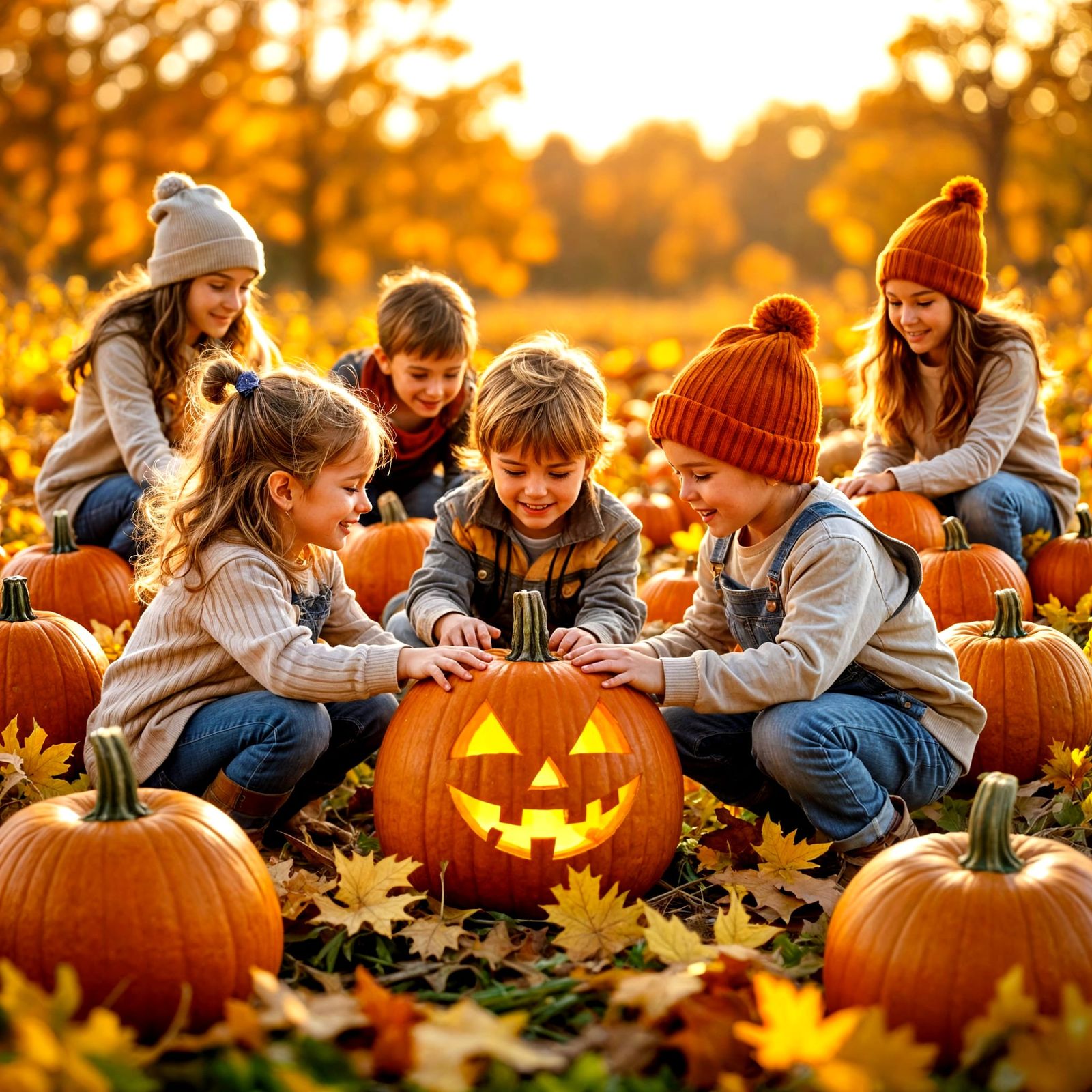 Children Pick Pumpkins For Halloween At Patch