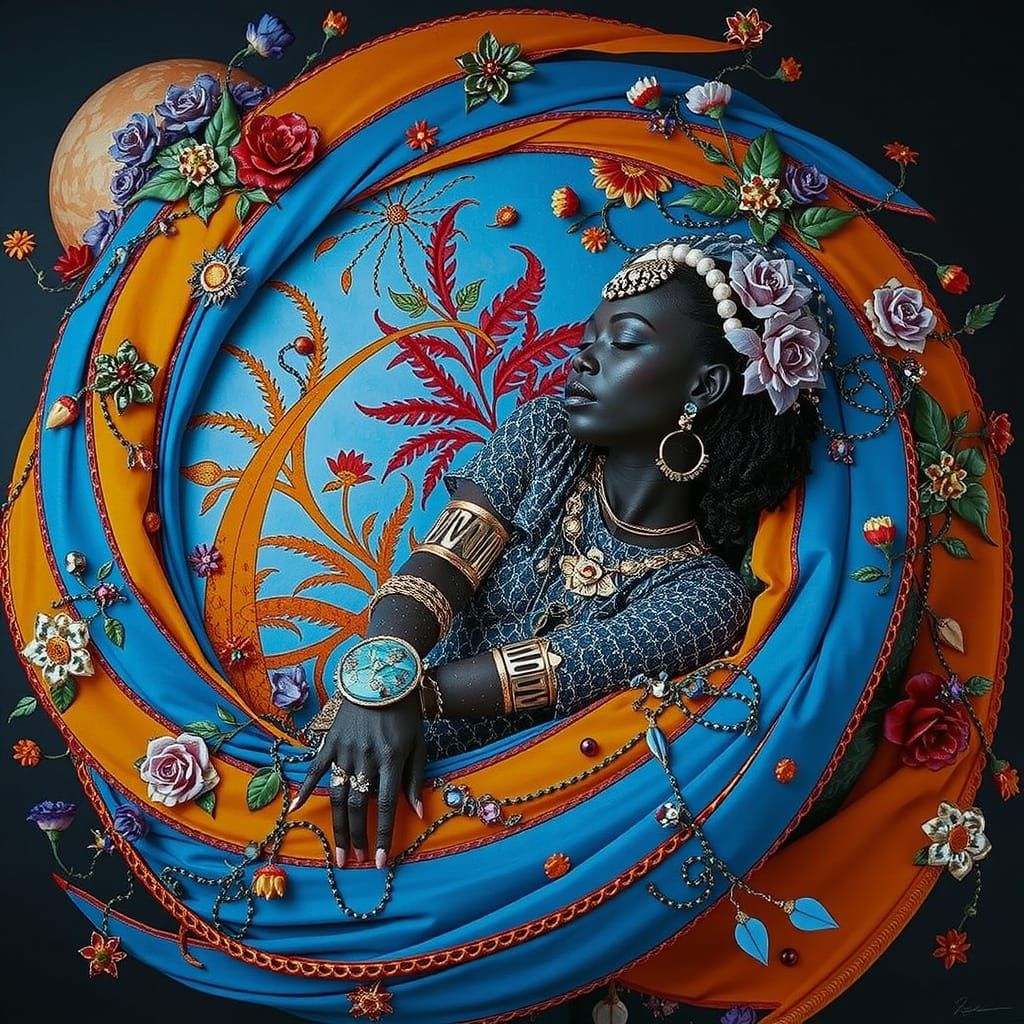 Psychedelic Garden Dreamscape with Cosmic Mystery