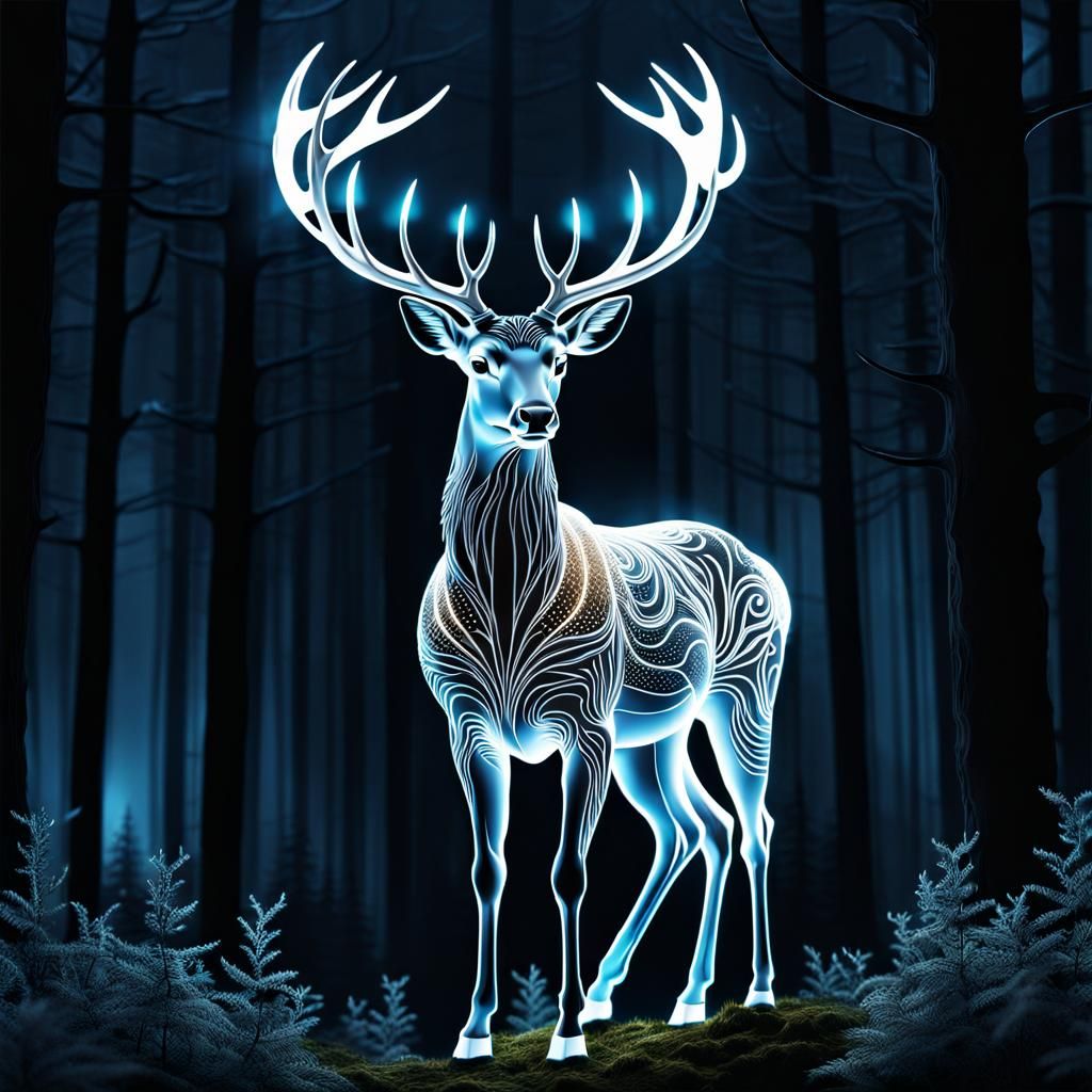 Ethereal Transparent Deer in Glowing Forest