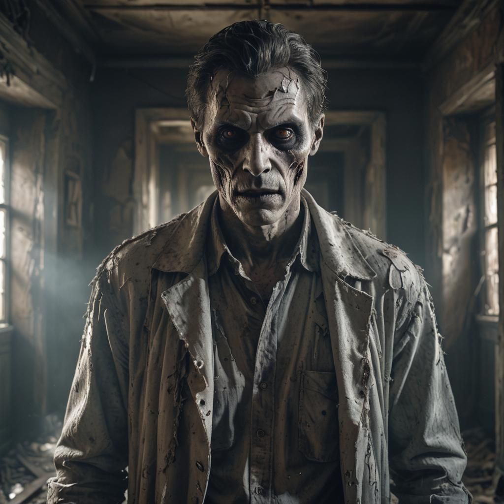 Eerie Ghostly Figure in Abandoned Haunted House