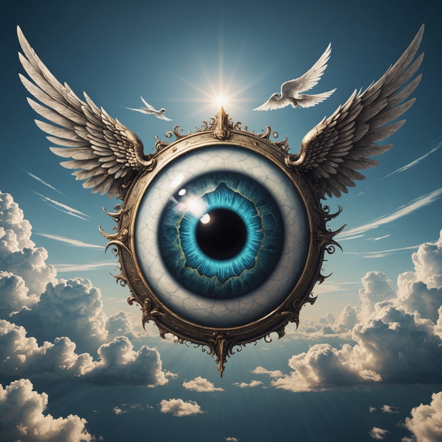 Winged Eyeball Ascending Through Heaven