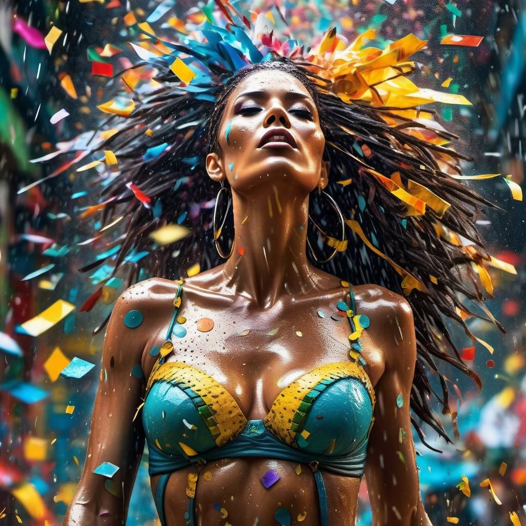 Brazilian Carnival Woman in Confetti Shower
