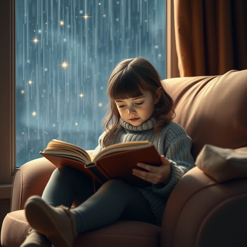 Cozy Girl Reads Under a Starry Night