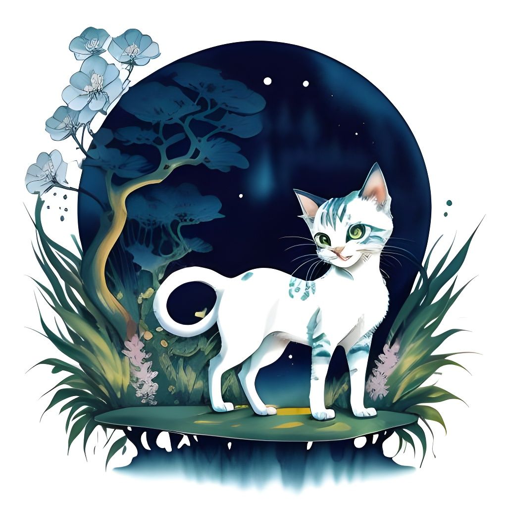 Cute Kitten in Art Deco Watercolor Style