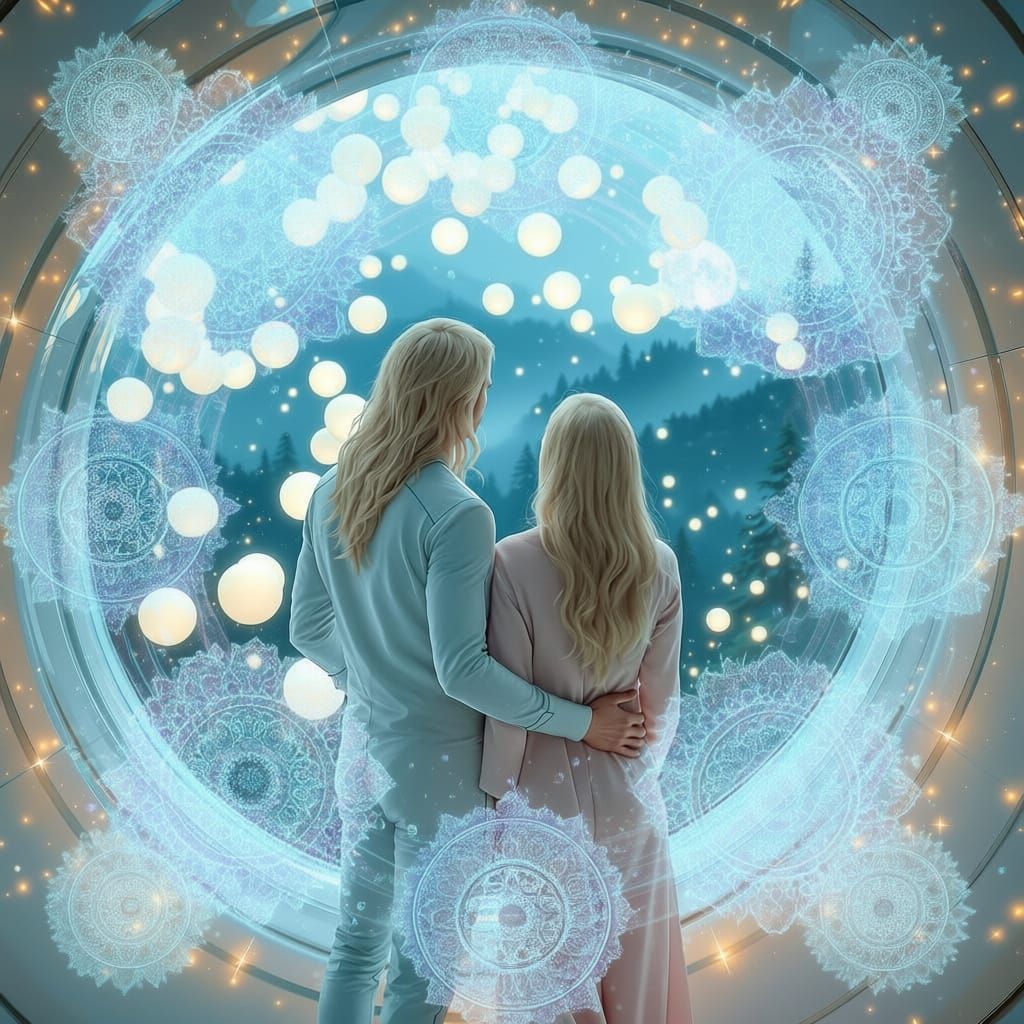 Ethereal Blue Mandalas Adorn Loving Couple