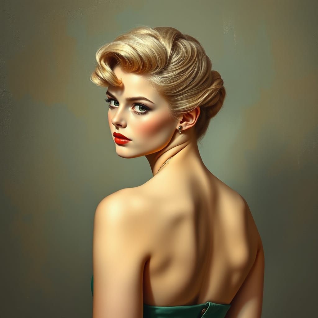 Stunning 1950s Pin-Up in Art Nouveau Style