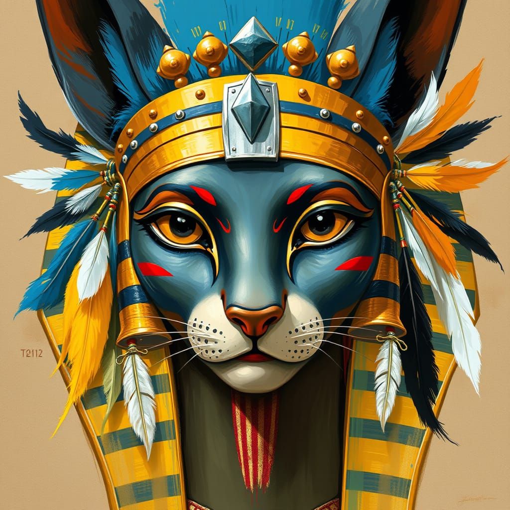 Egyptian Goddess Bastet in Stylized, Intricate Depiction