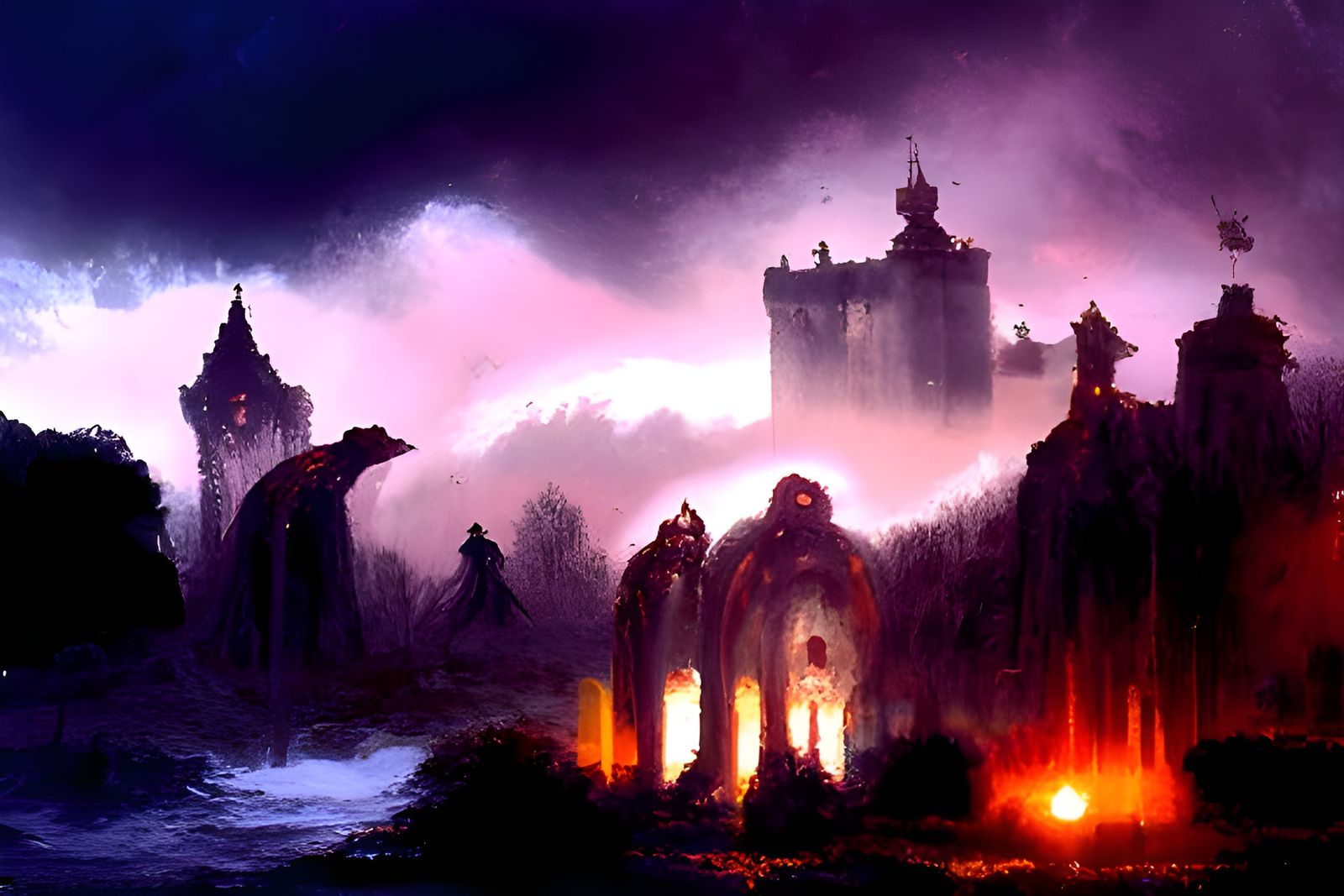 Eerie Dark Fantasy Castle Shrouded in Mist