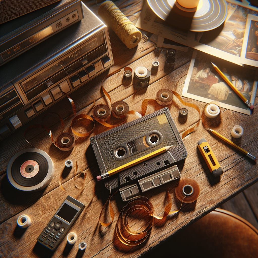 Nostalgic Cassette Tape Scene in 8K Conceptual Art