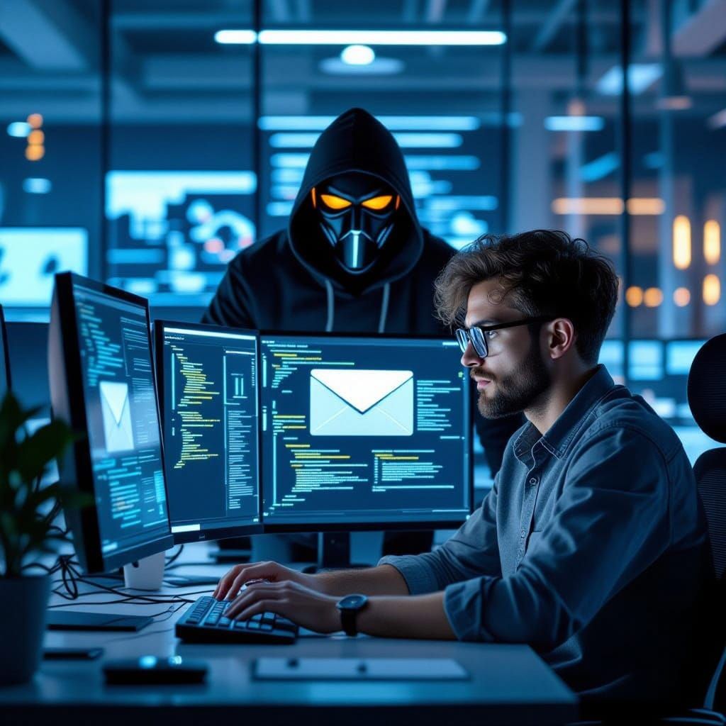 Cybersecurity Awareness Scene in Futuristic Office