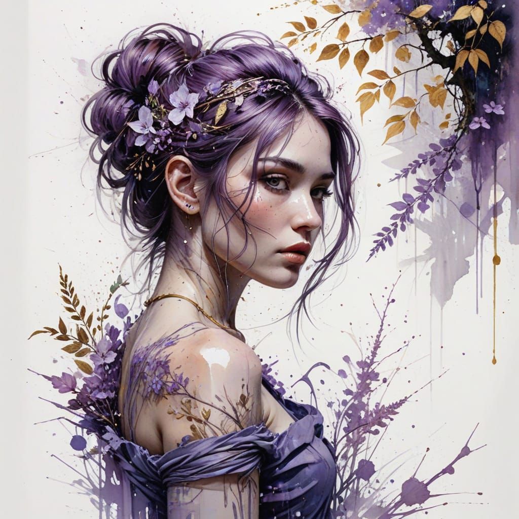 Ornate Lilac Vase with Japanese Water Garden