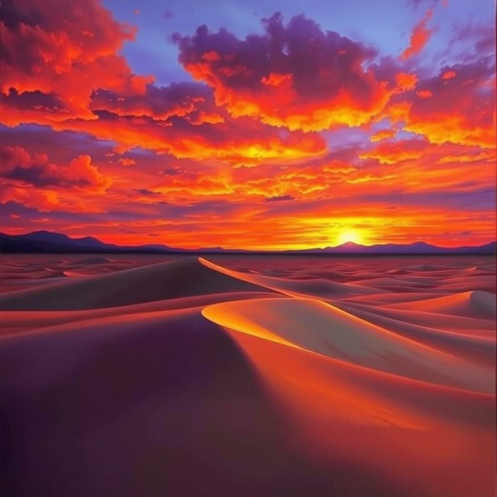Crimson Desert Sunset Landscape Painting