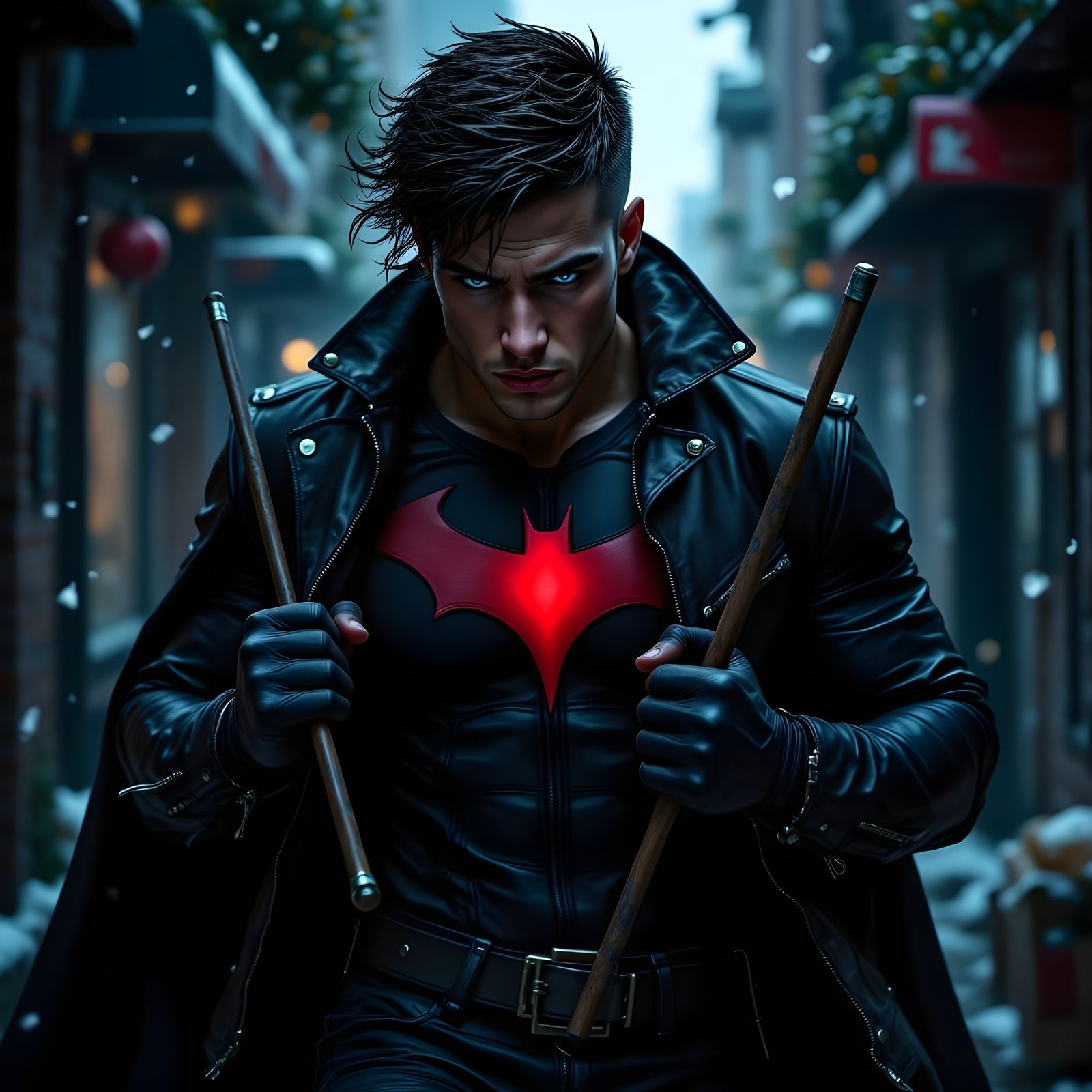 Gritty Nightwing Figure in Urban Alleyway