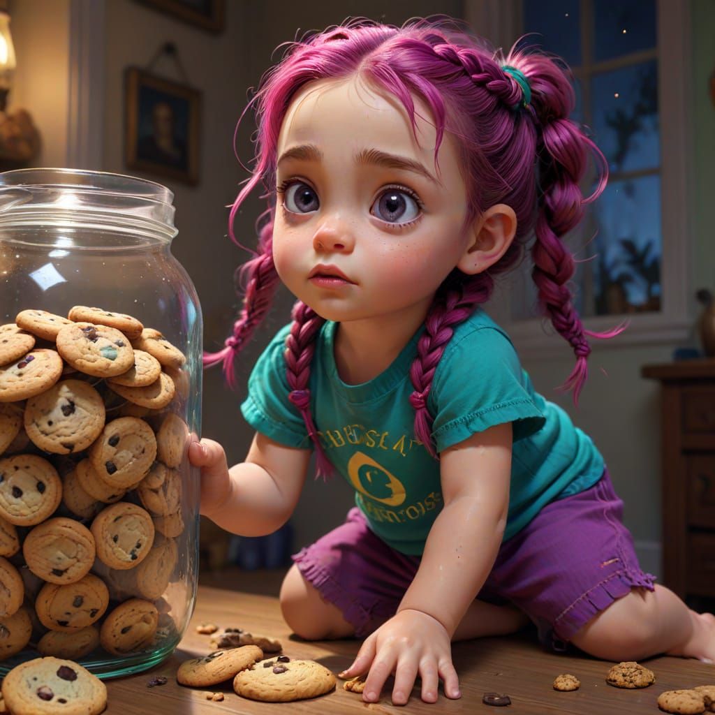 Toddler Girl Steals Cookies in Hyper-Realistic Digital Art