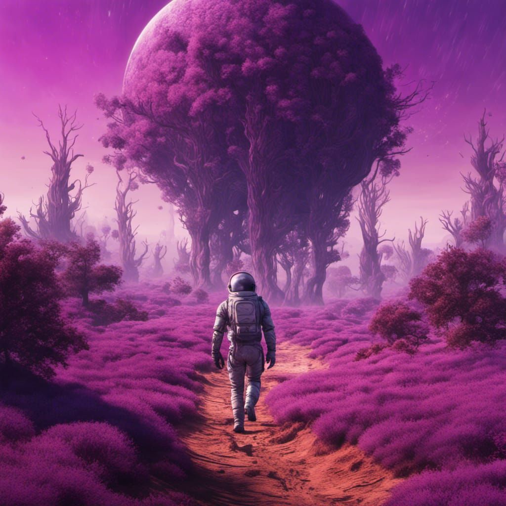Astronaut on Purple Alien Planet in Matte Painting Style