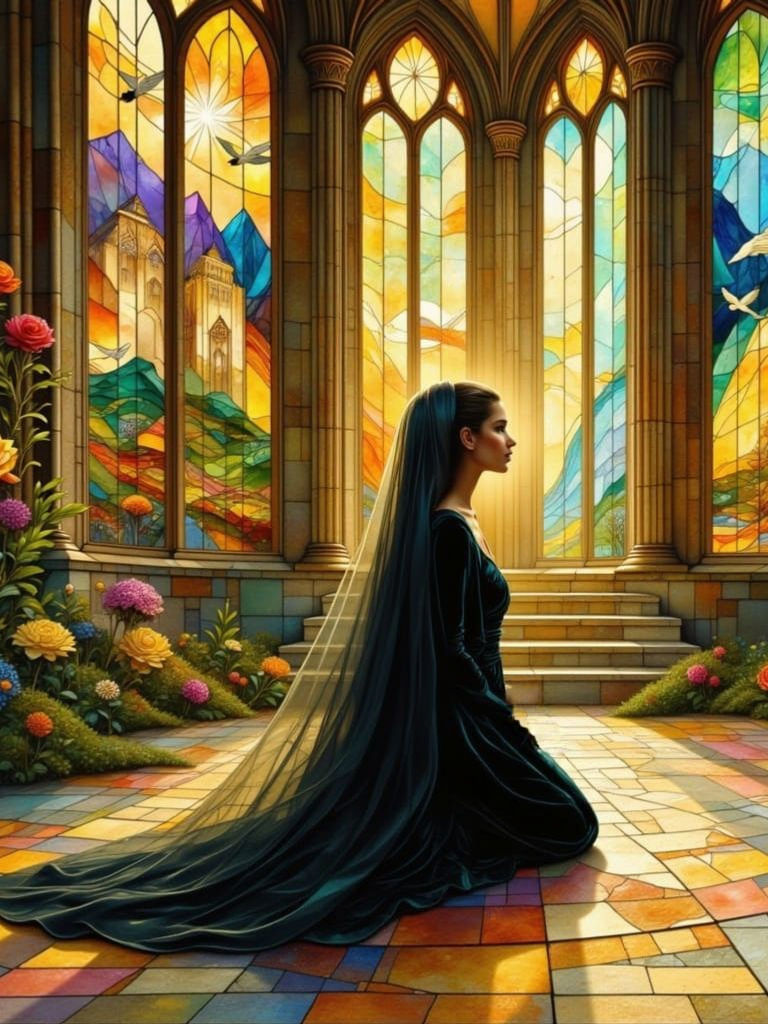 Gothic Sanctuary in Stained Glass and Shadows