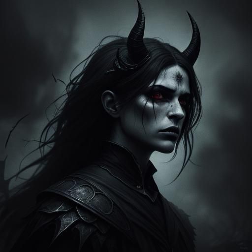 Demonic Woman in Dark Fantasy Landscape