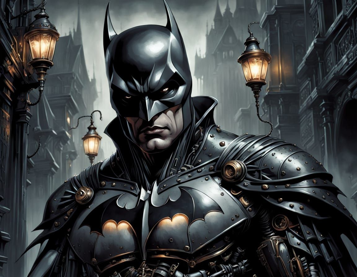 Gothic Dark Fantasy Batman Portrait in HR Giger Style