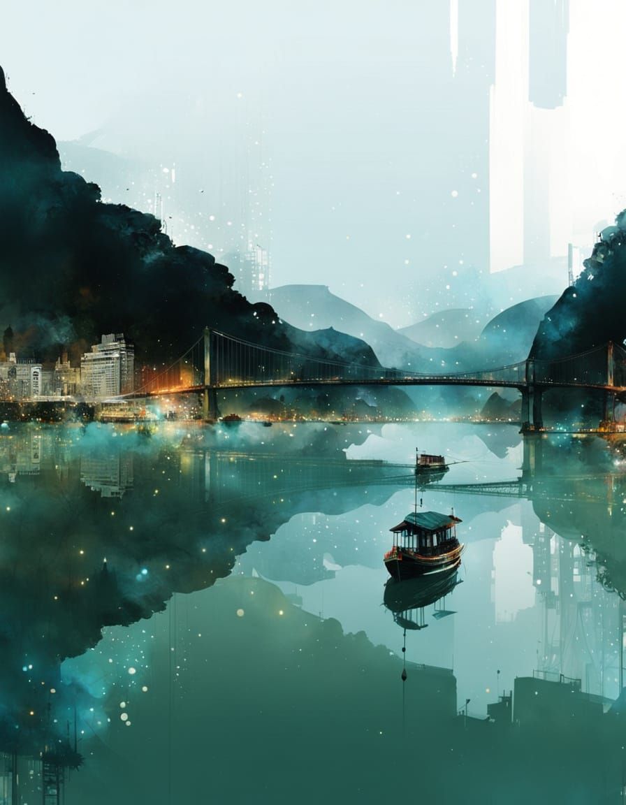 Surreal Double Exposure of Howrah Bridge and Galaxy