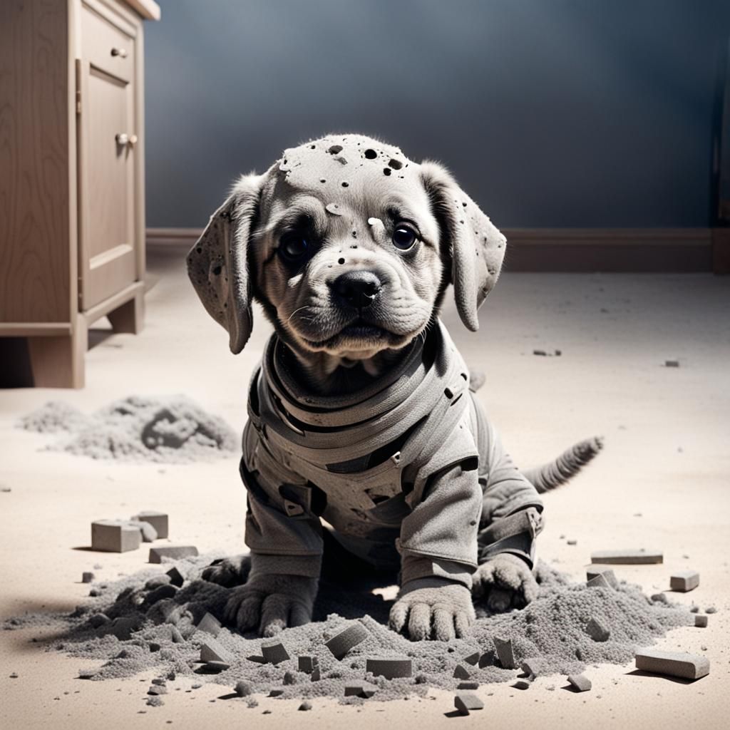 Dust Puppy Covered in Dust