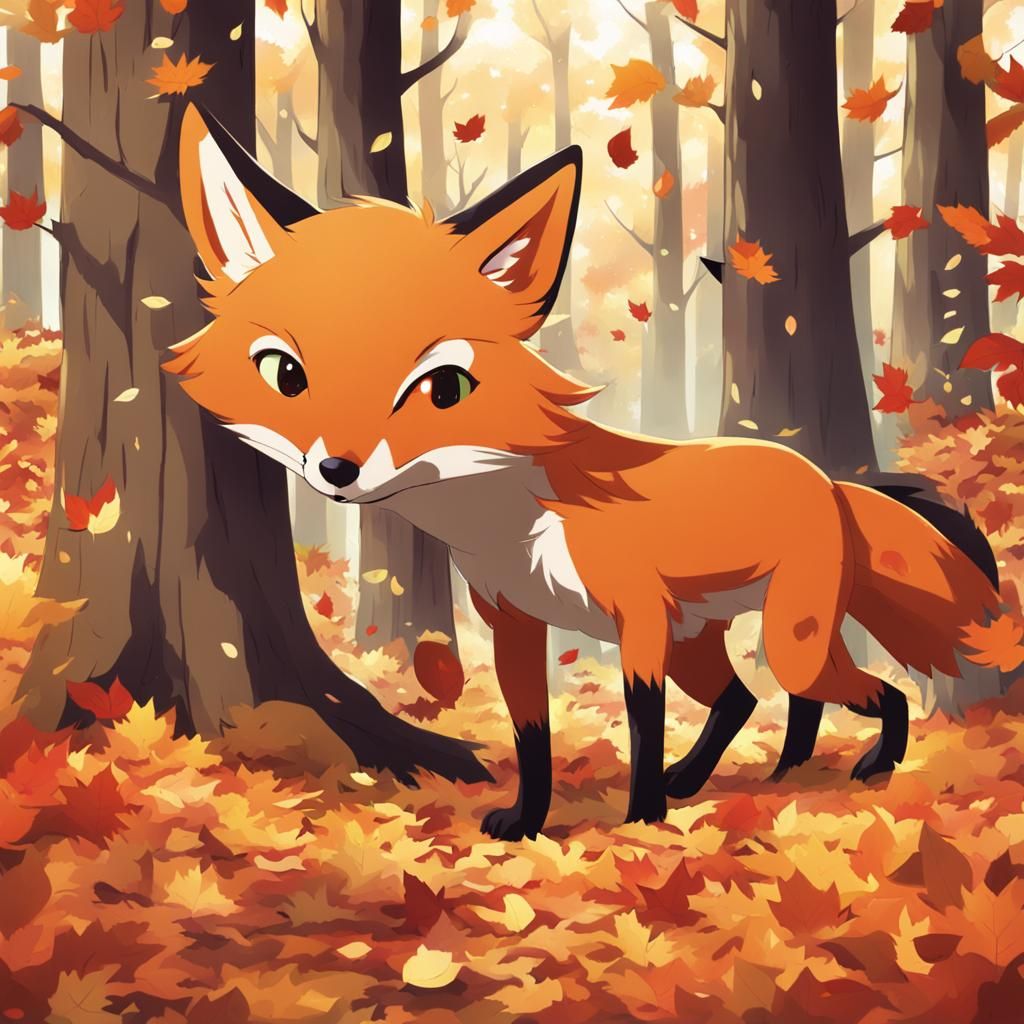 Fox in Autumn Forest: Anime-Inspired Woodland Scene