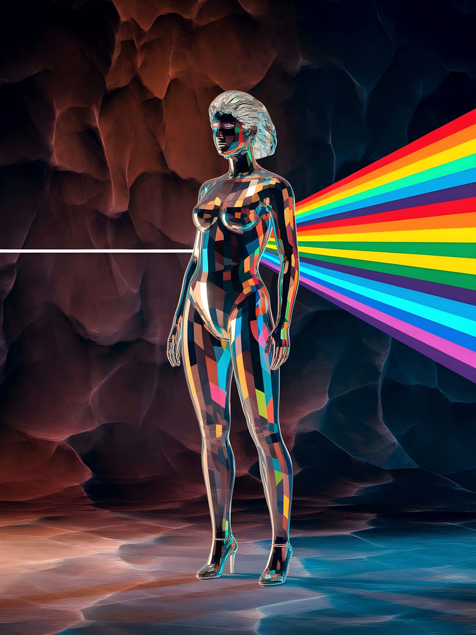 Prismatic Glass Woman Refracting Light