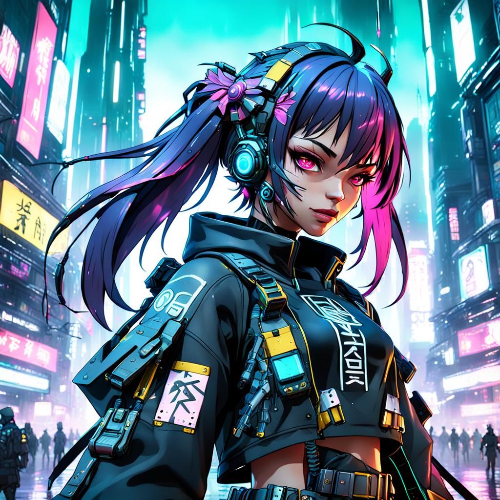 Anime Cyberpunk Girl in Detailed Digital Painting