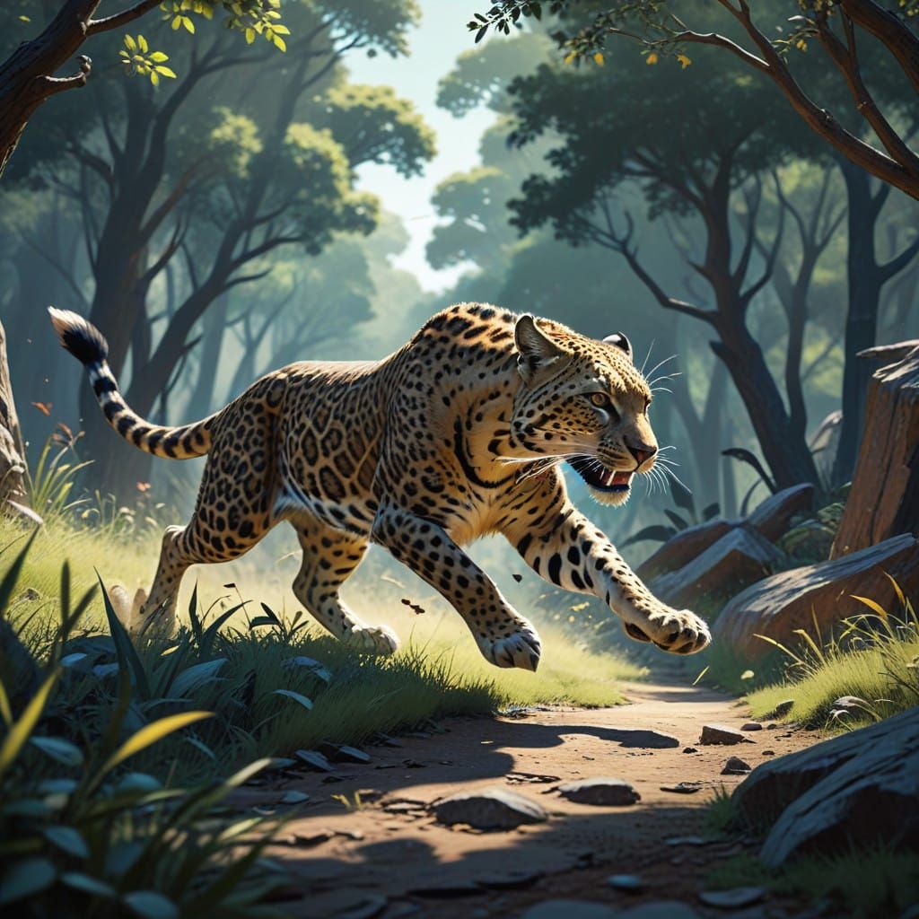 Manga-Inspired Leapord Chases Antelope in Vibrant, Cinematic...