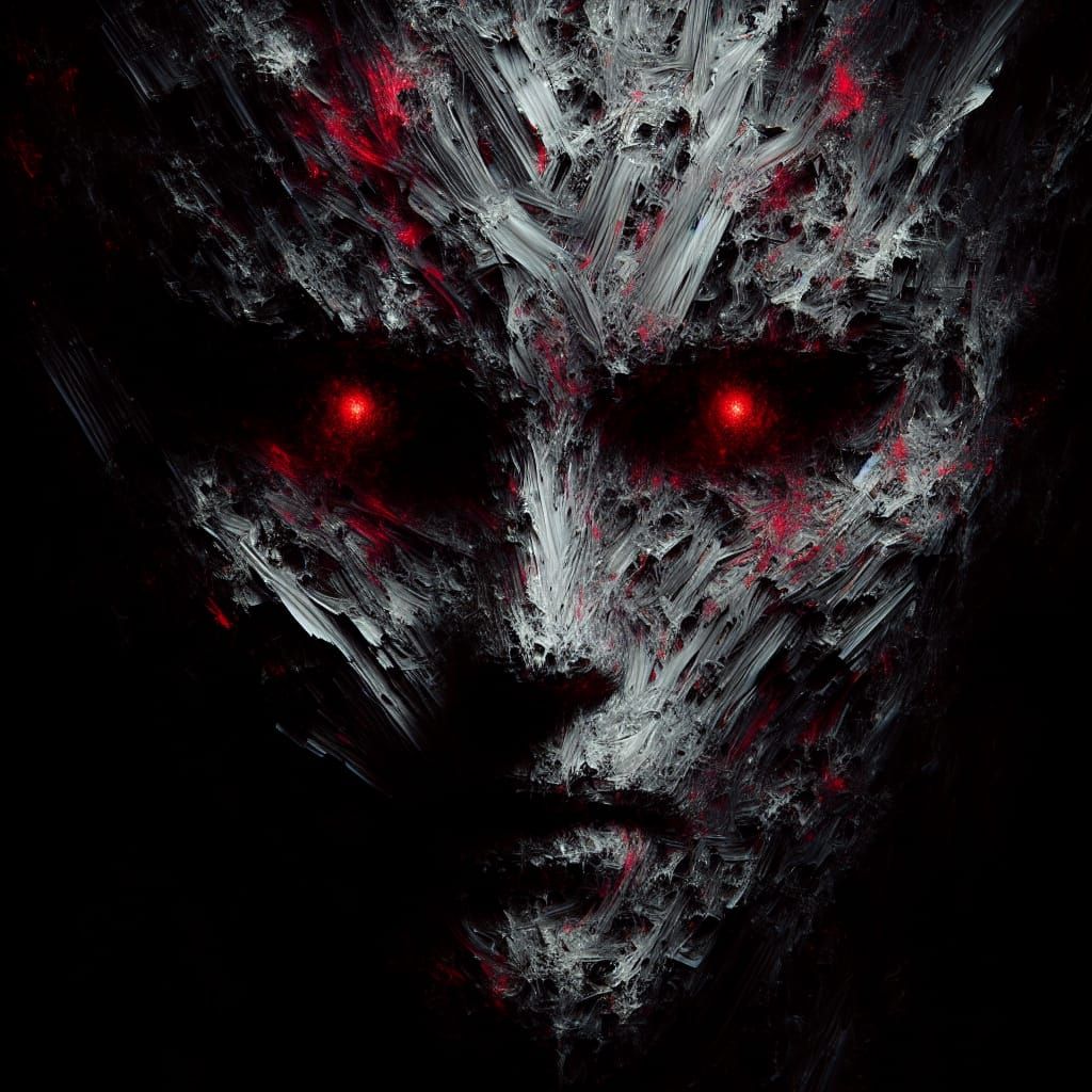 Sinister Portrait with Red Eyes, Abstract Style